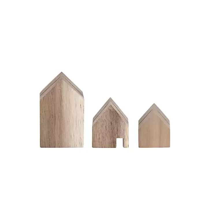 Acacia Wood House Photo Holders, Set of 3