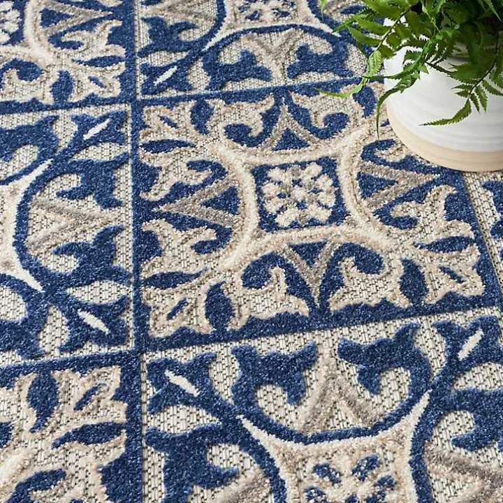 Aloha Blue Geometric Indoor/Outdoor Area Rug, 9x12