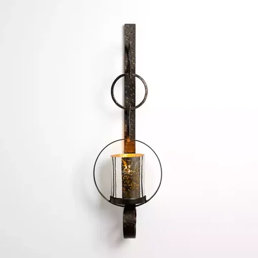 Antique Bronze Metal and Glass Wall Sconce