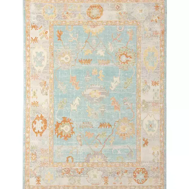Aqua and Beige Bohemian Area Rug, 5x8