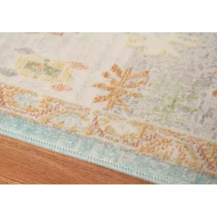 Aqua and Beige Bohemian Area Rug, 5x8