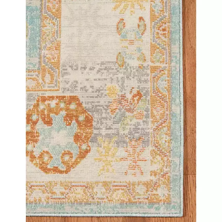 Aqua and Beige Bohemian Area Rug, 5x8