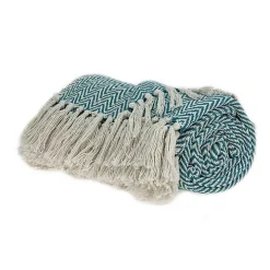 Aqua Chevron Cotton Handloomed Tassel Throw