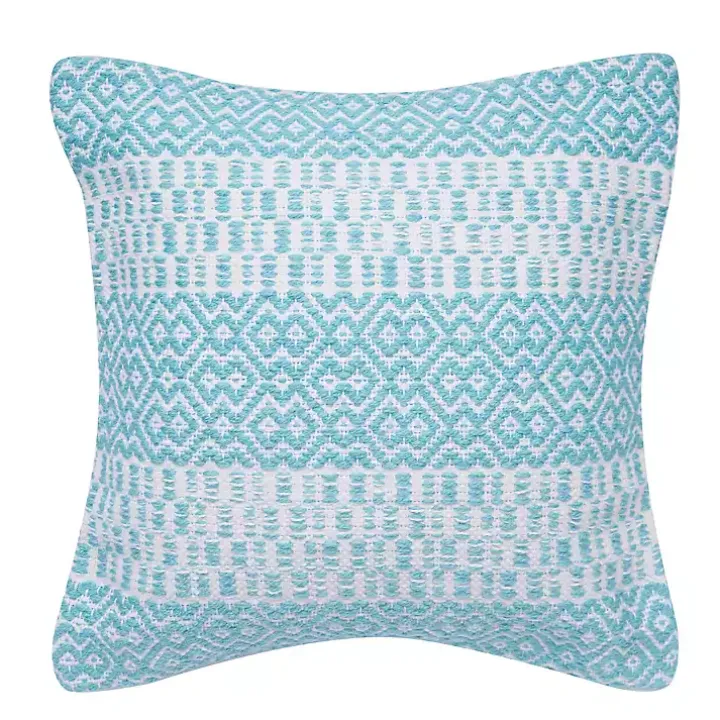 Aqua Diamond Stripe Indoor/Outdoor Pillow