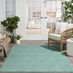 Aqua Flatweave Diamond Outdoor Area Rug