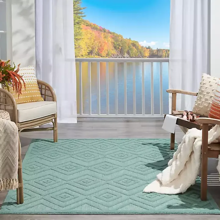 Aqua Flatweave Diamond Outdoor Area Rug