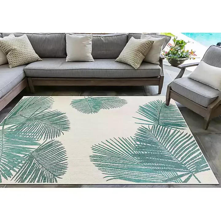 Aqua Forest Leaf Indoor/Outdoor Area Rug, 6x9