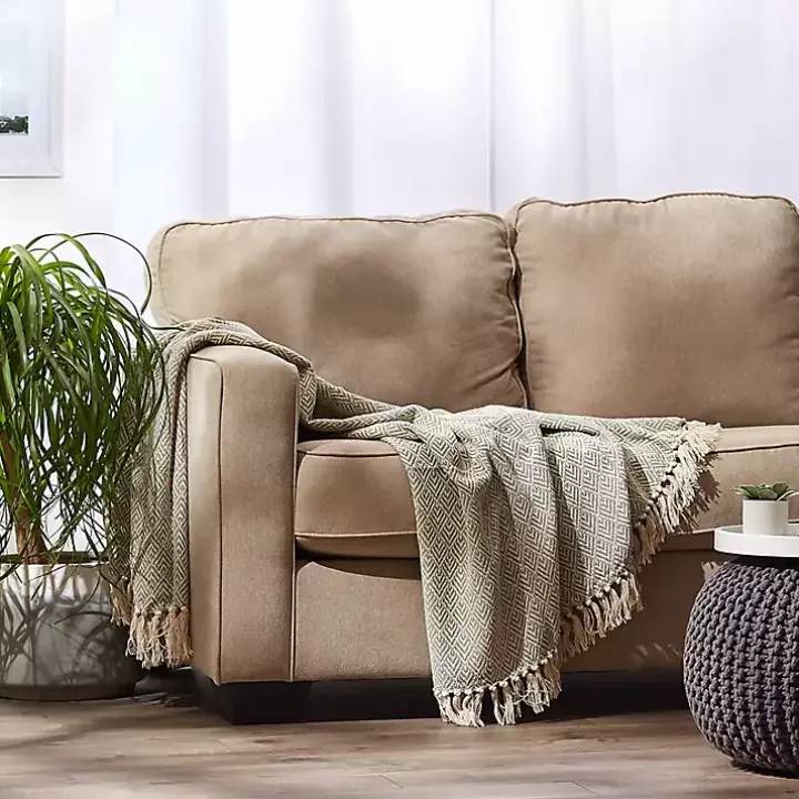 Artichoke Green Diamond Fringe Throw