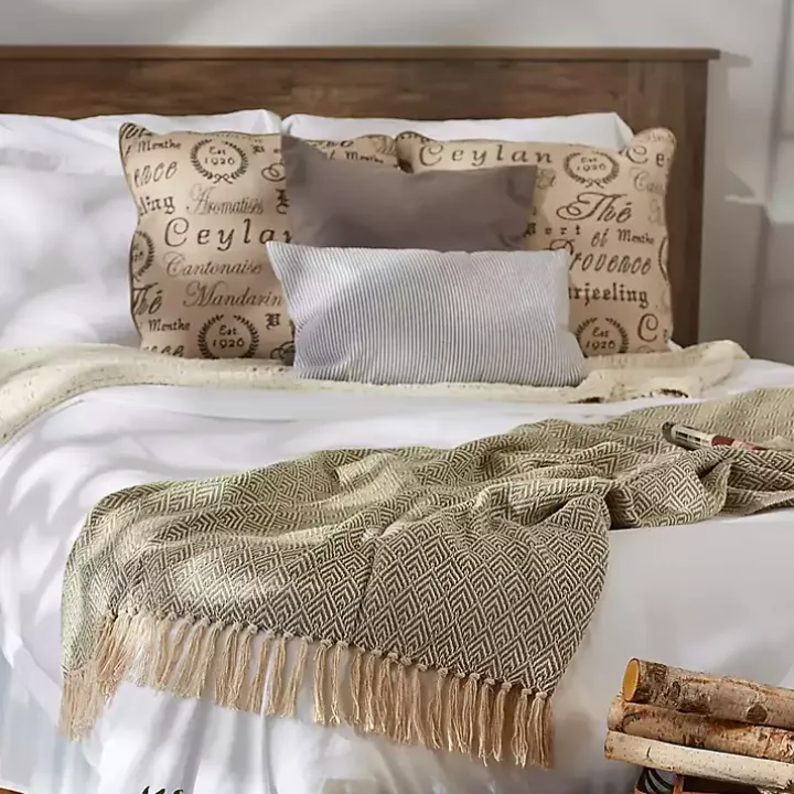 Artichoke Green Diamond Fringe Throw