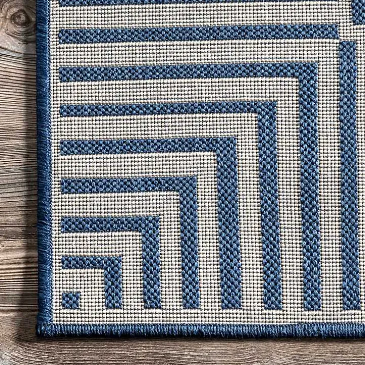 Asia Blue Stripe Border Outdoor Rug, 8x10