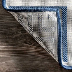 Asia Blue Stripe Border Outdoor Rug, 8x10