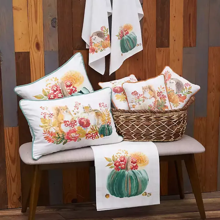 Autumn Squirrel and Chipmunk Lumbar Pillow