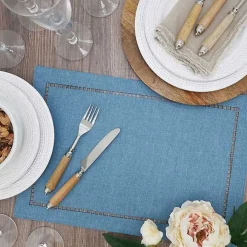 Azure Laser-Cut Hemstitch Placemats, Set of 4