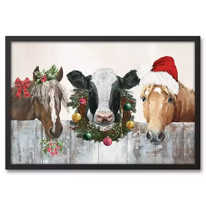 Barn Animals Black Framed Canvas Art Print