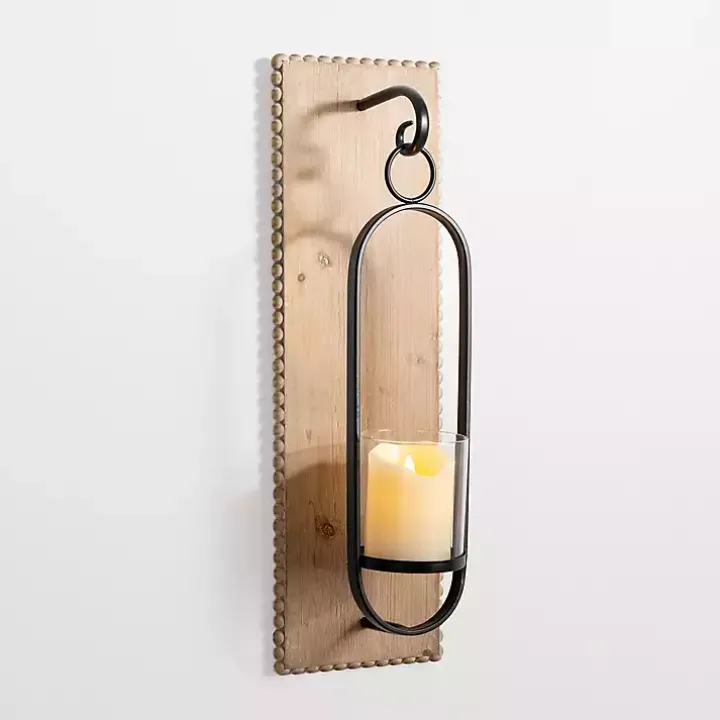 Beaded Trim Wood and Metal Sconce