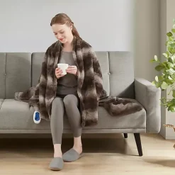 Beautyrest Brown Faux Fur Oversized Heated Throw