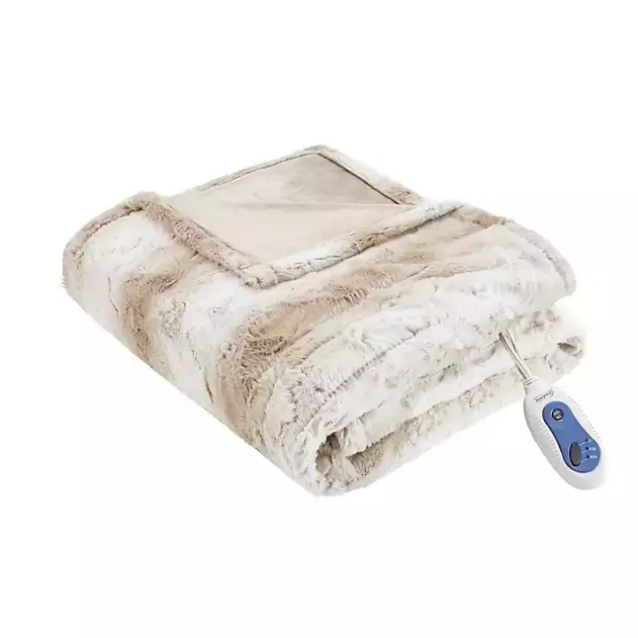 Beautyrest Sand Faux Fur Oversized Heated Throw