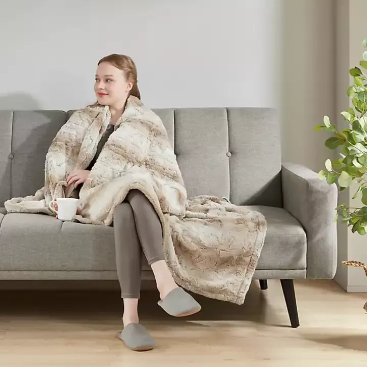 Beautyrest Sand Faux Fur Oversized Heated Throw