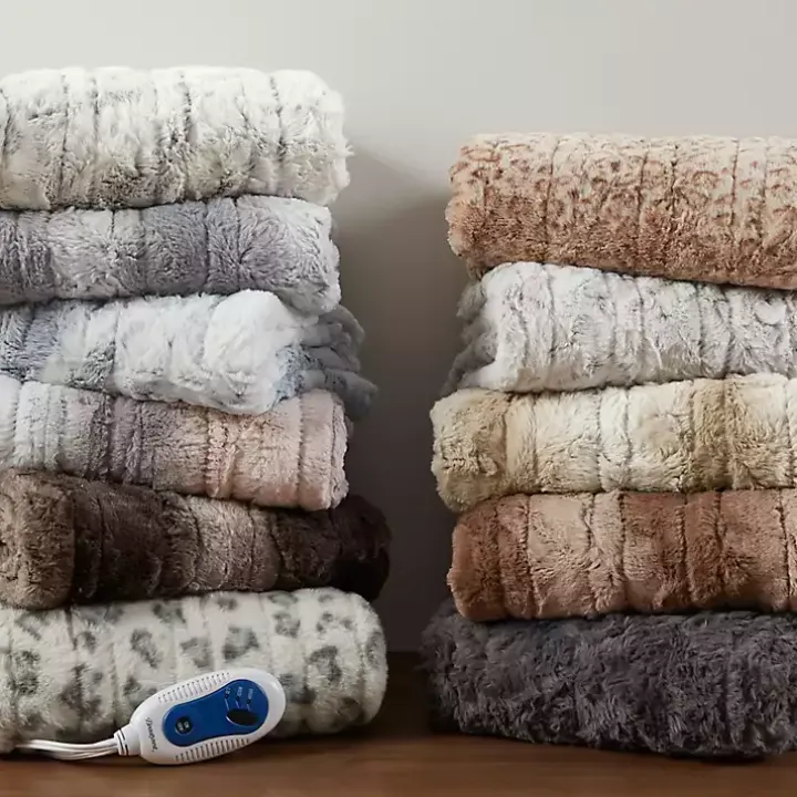Beautyrest Sand Faux Fur Oversized Heated Throw