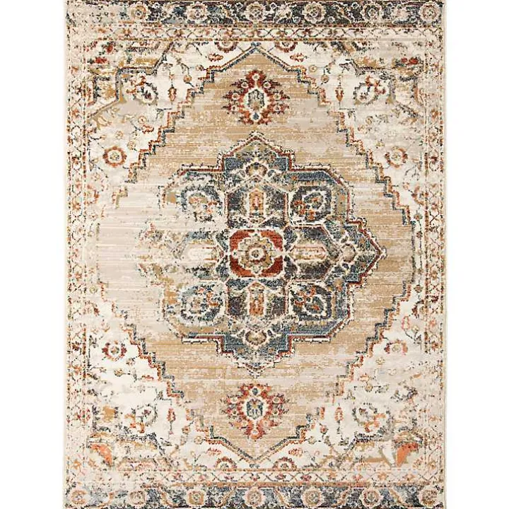 Beige and Gold Medallion Area Rug, 5x7
