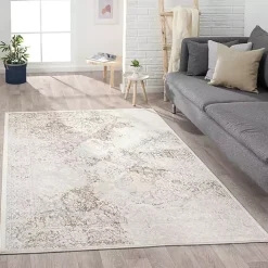 Beige Faded Damask Area Rug, 7x9