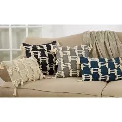 Beige Frayed Tassel Lumbar Pillow