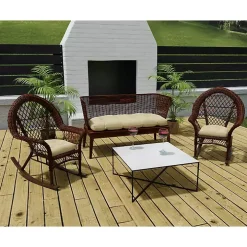 Beige French Edge 3-pc. Outdoor Wicker Cushion Set