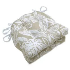 Beige Leaves Tufted 2-pc. Outdoor Cushions