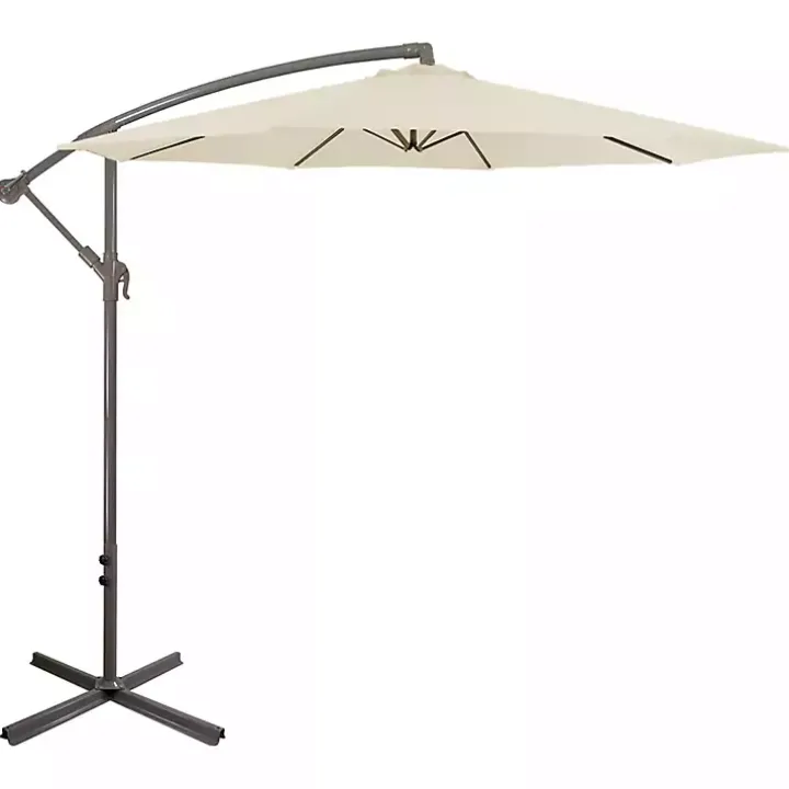 Beige Offset Hand Crank Outdoor Umbrella