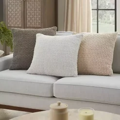 Beige Waffle Knit Chenille Throw Pillows, Set of 2