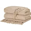 Beige Woven Waffle Knit Chenille Throw