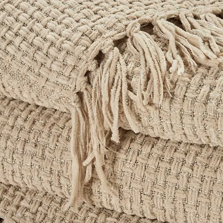 Beige Woven Waffle Knit Chenille Throw
