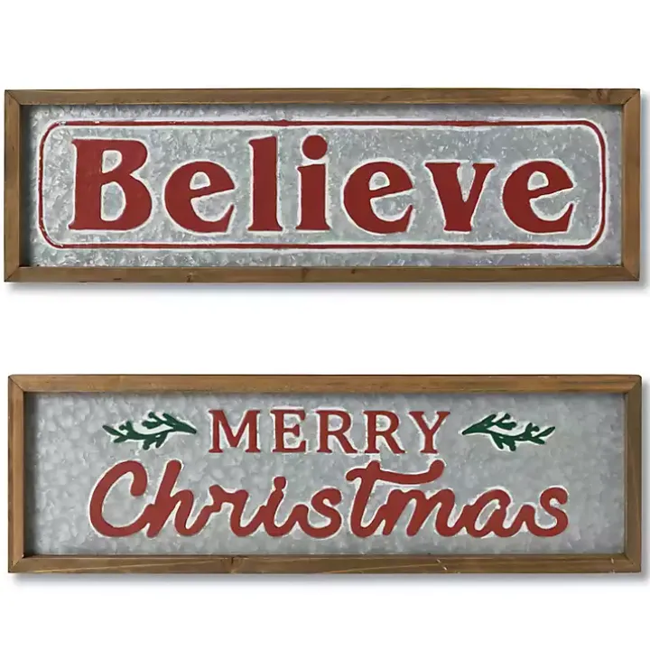 Believe and Merry Christmas Wall Plaques, Set of 2