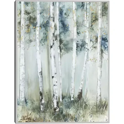 Birch Blue Forest Framed Canvas Art Print