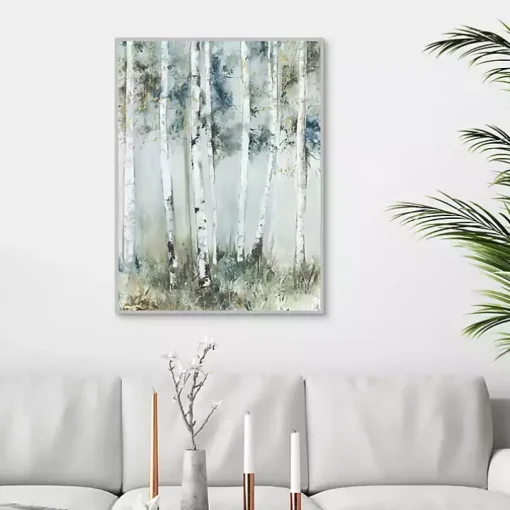 Birch Blue Forest Framed Canvas Art Print