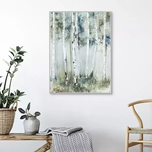 Birch Blue Forest Framed Canvas Art Print