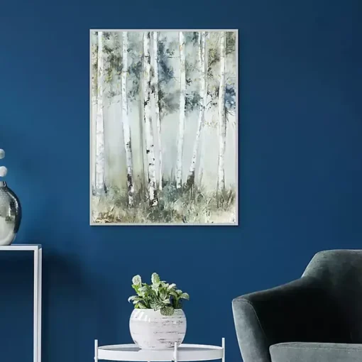 Birch Blue Forest Framed Canvas Art Print