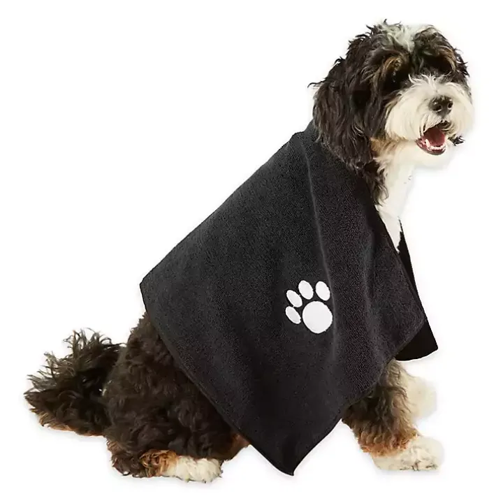 Black & White Embroidered Paw Pet Towels, Set of 3