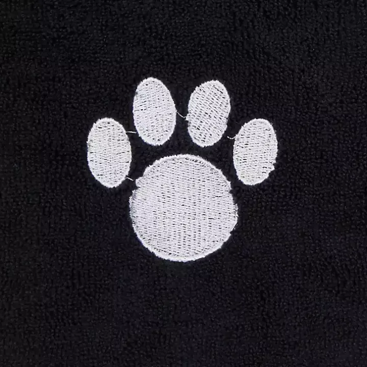 Black & White Embroidered Paw Pet Towels, Set of 3