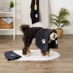 Black & White Embroidered Paw Pet Towels, Set of 3