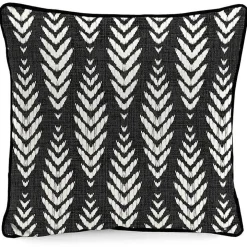 Black & White Geometric Leaves Outdoor Pillow