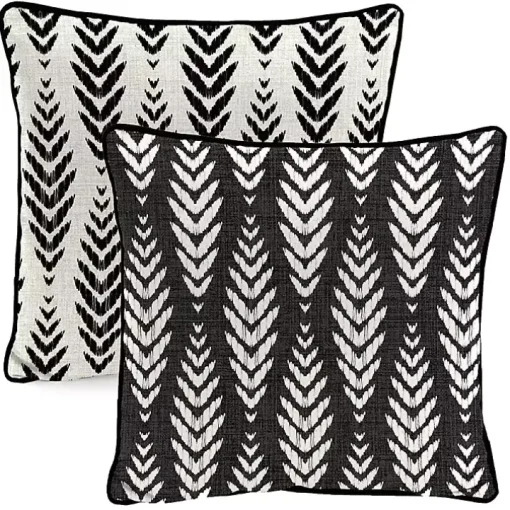 Black & White Geometric Leaves Outdoor Pillow