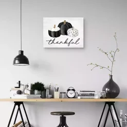 Black & White Pumpkins Thankful Canvas Art Print