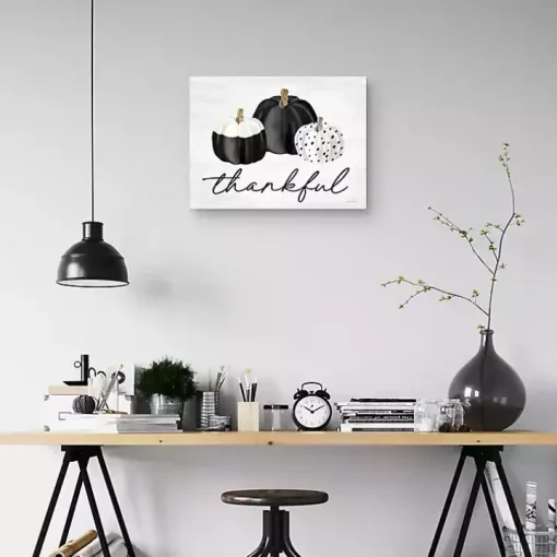 Black & White Pumpkins Thankful Canvas Art Print