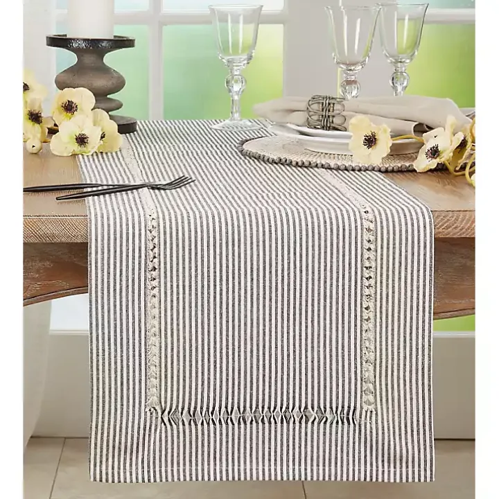 Black & White Striped Table Runner, 72 in.