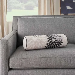 Black and Beige Floral Outdoor Bolster Pillow