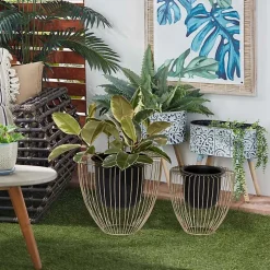 Black and Gold Open Frame Planters, Set of 2