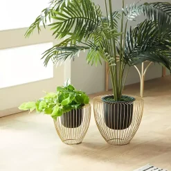 Black and Gold Open Frame Planters, Set of 2