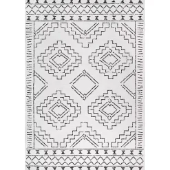 Black and Ivory Moroccan Washable Area Rug, 5x8