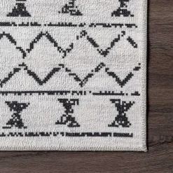 Black and Ivory Moroccan Washable Area Rug, 5x8
